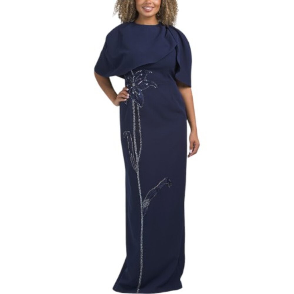 RENE BY RENE RUIZ 2pc Cape Gown With Beaded Applique